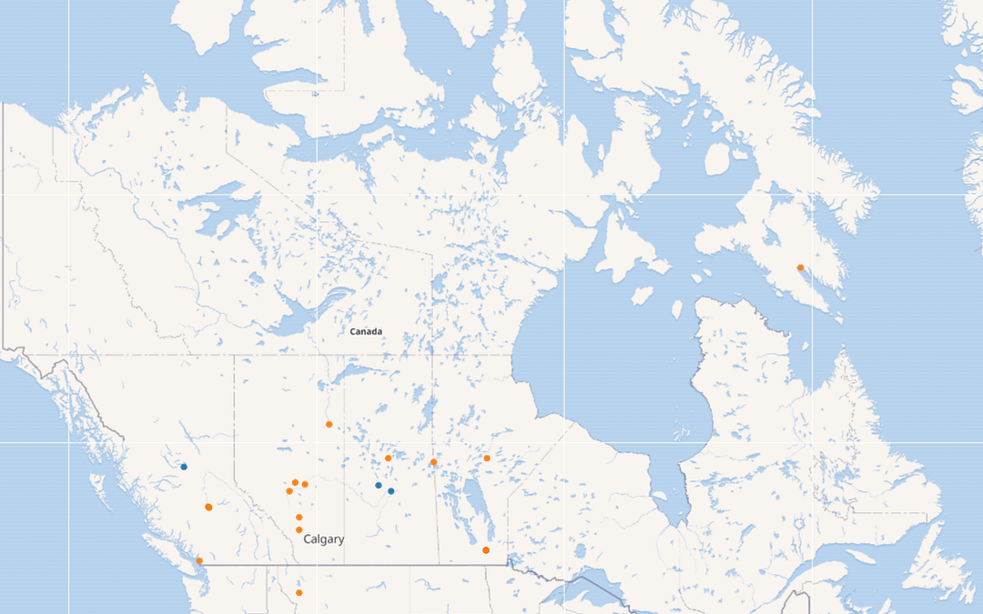 Map of Métis artists birthplace according to Wikidata information